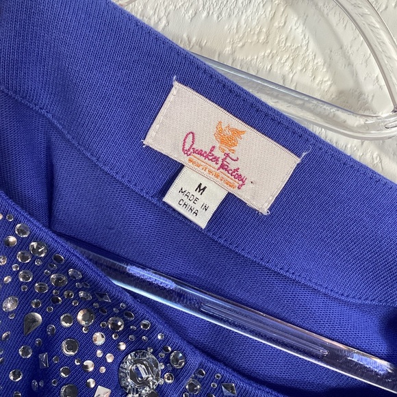 Quacker Factory Rhinestone Embellished Button Front Cardigan Blue Medium - Picture 3 of 13